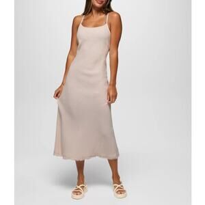 Prana Hideaways Dress Women's S Almond Organic Cotton Fringe Hem Resort-Wear